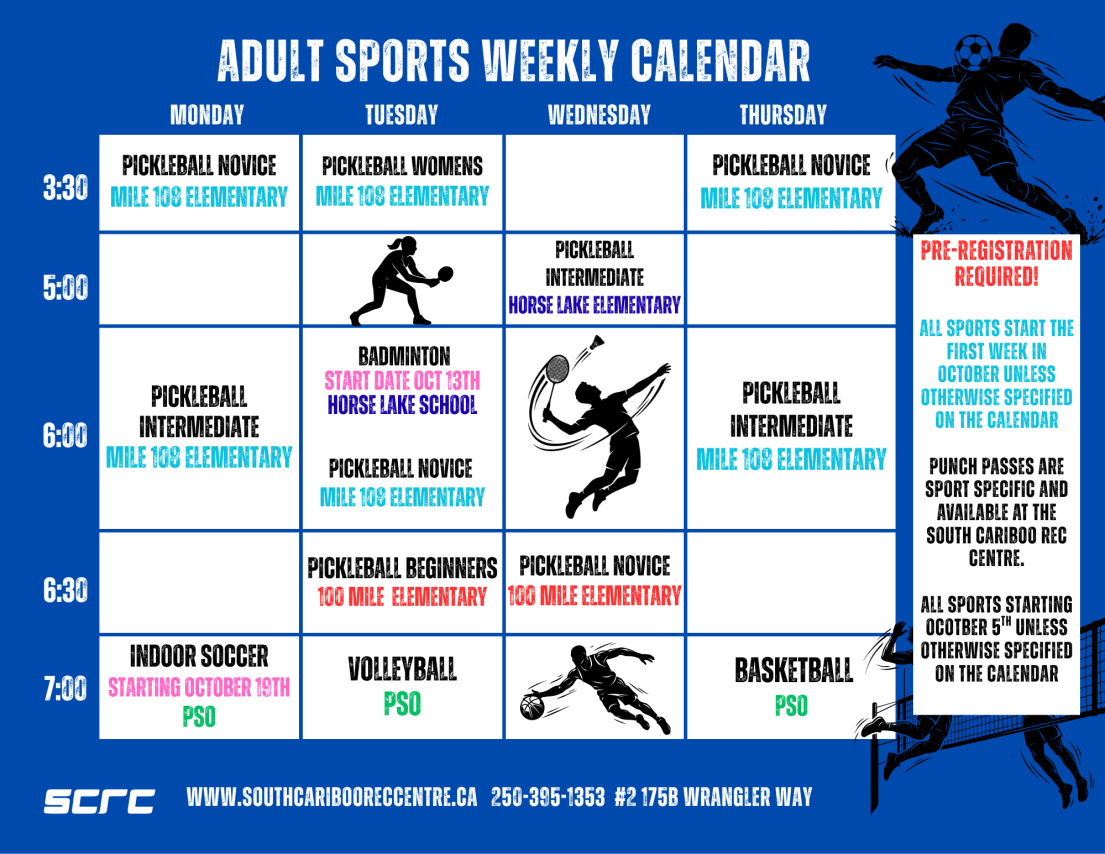 Adult Sports Calendar